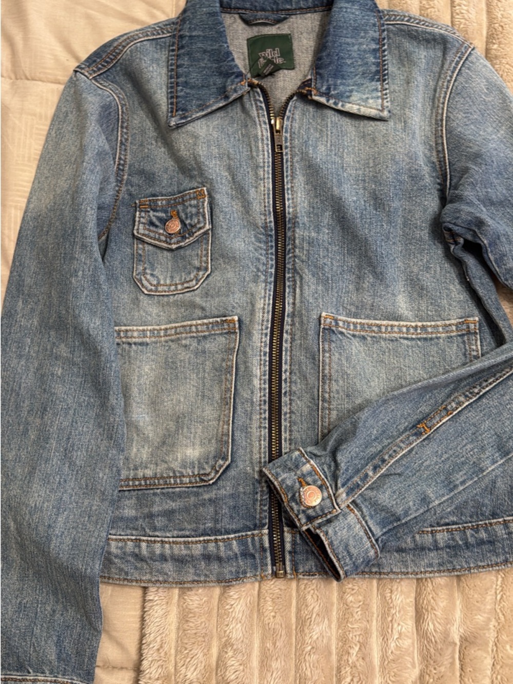 Denim Zip-Front Jacket in Light Blue XXS woman